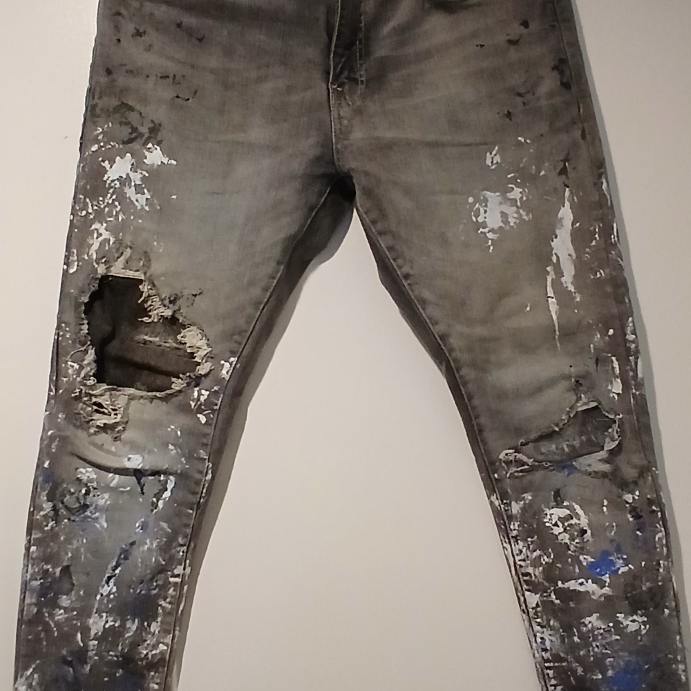 Men's Jordan Craig Artistic Distressed Gray and Blue Jeans W 34 - L 32